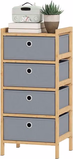 HOMCOM Light Grey Chest of Drawers with Bamboo Frame and Fabric Drawers