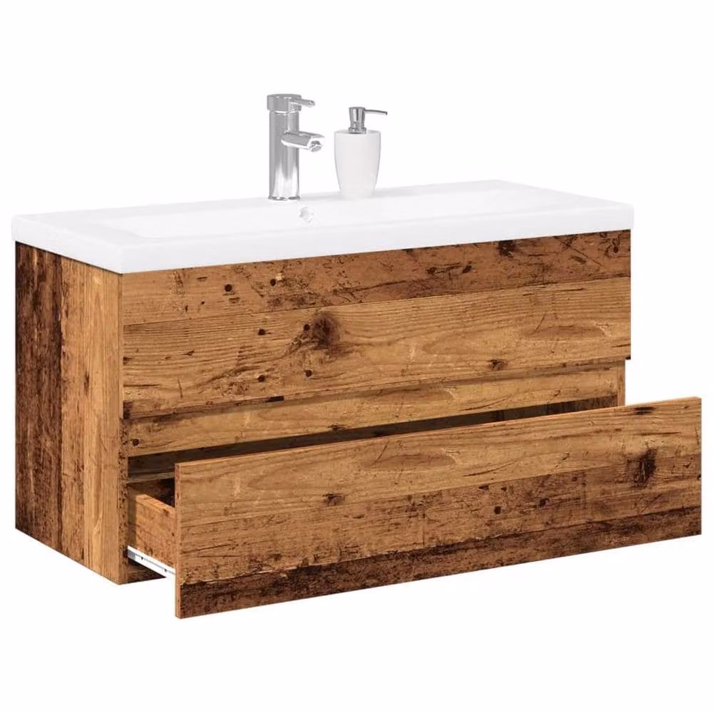 Berkfield Home Sink Cabinet with Built-in Basin in Old Wood Brown – 2