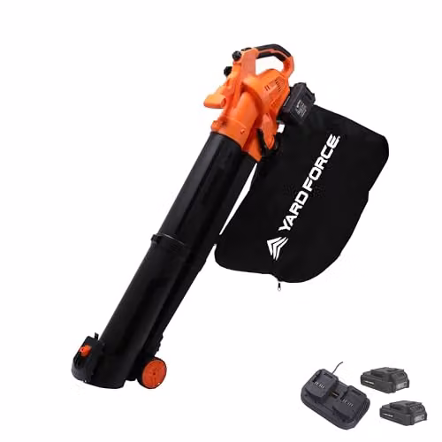Yard Force LB C20C 40V Cordless 3-in-1 Leaf Blower and Vacuum in Black and Orange with 45L Collection Bag and 2 x 4.0Ah Batteries