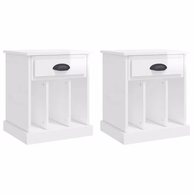 Berkfield Home Set of 2 High Gloss White Bedside Cabinets, W/D/H: 43 x 36 x 50 cm