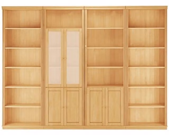 Dorel Anita Wall Unit 5 in Brown Waxed Pine with Glass Doors