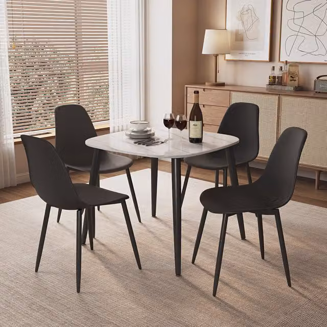 Core Products Aspen Gloss White Sintered Stone Square Dining Table and 4 Black Curve Chair Set