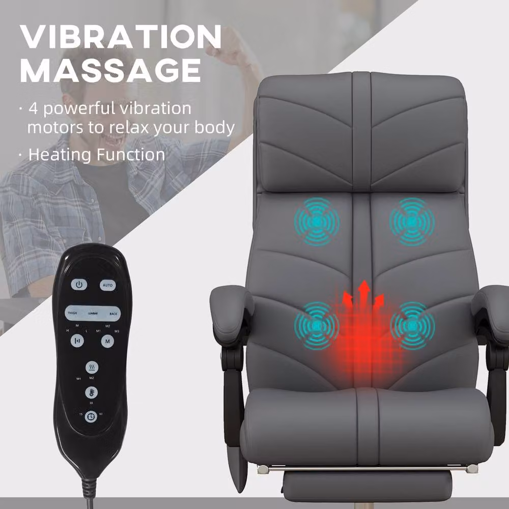 STILVORA Grey Executive Office Chair with Massage, Heat, Footrest and Headrest – 5
