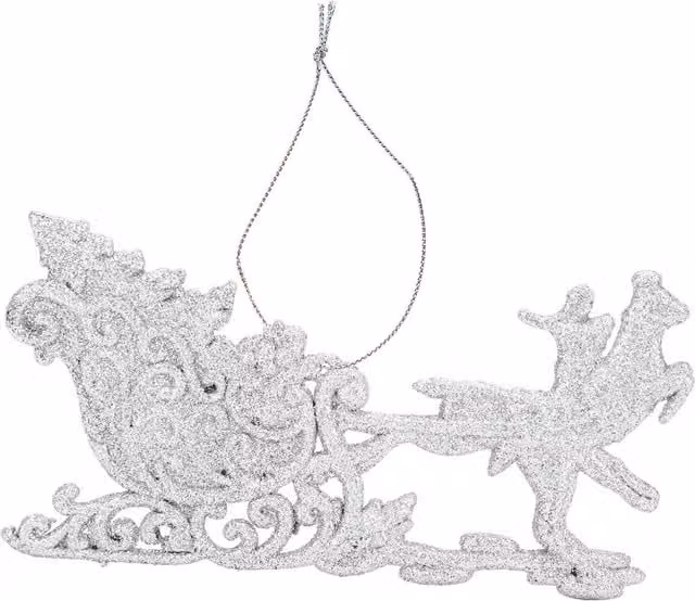 VFM e-Store Silver Hanging Reindeer and Sleigh Christmas Tree Ornament, W: 12.1 cm, H: 14.5 cm, D: 0.3 cm – 1