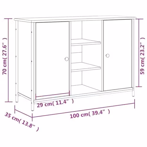 vidaXL Modern Grey Sonoma Sideboard in Engineered Wood W/D/H: 100 x 35 x 70 cm – 3