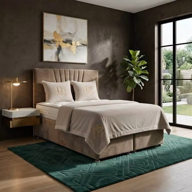 DS Living Vesper Mink Ottoman Bed in Brown Velvet Fabric, W/D/H: 180 x 200 cm