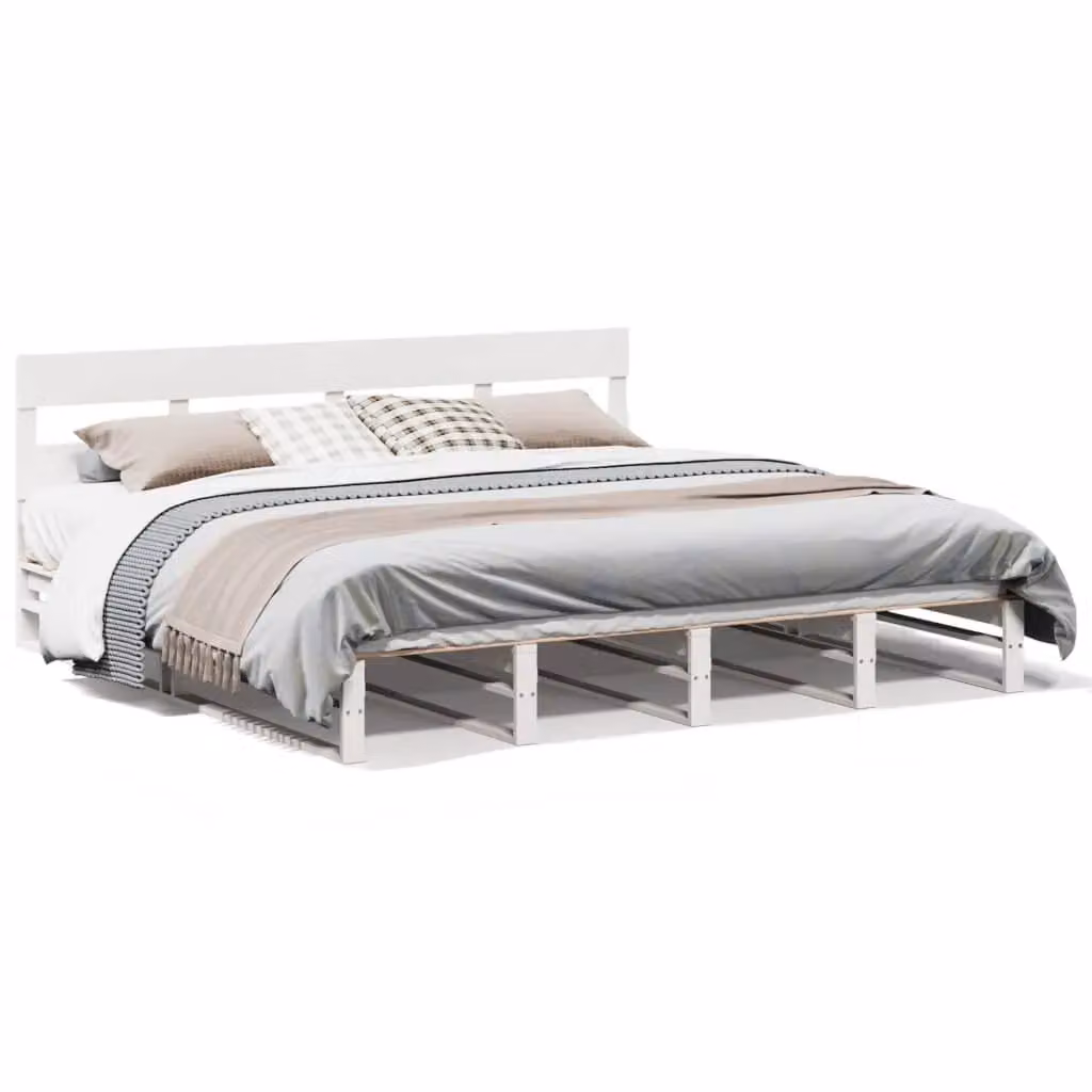 Berkfield Home Super King Solid Wood Pine Bed Frame, White, W/D/H: 180 x 200 cm – 2