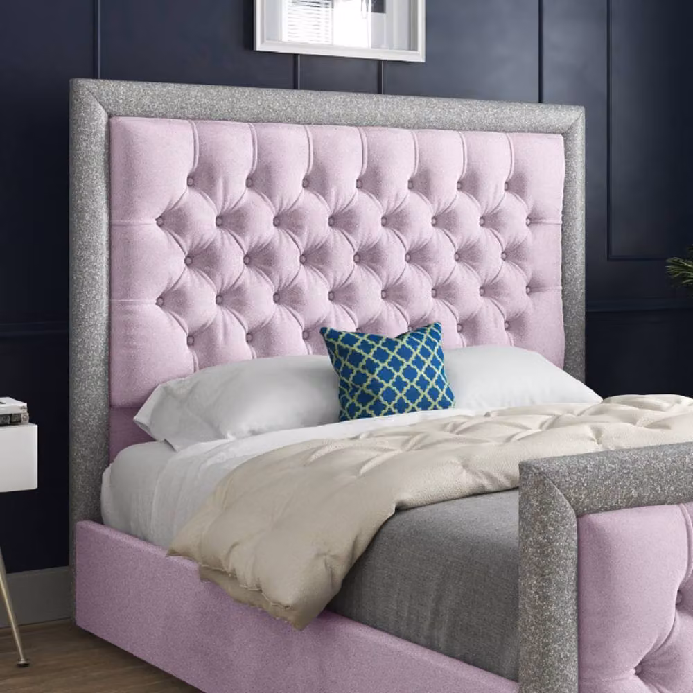 Casani Thornton Small Single Upholstered Velvet Bed Frame in Pink with Glitter Border – 3