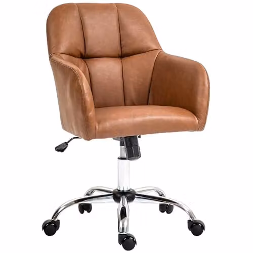 HOMCOM Brown PU Leather Swivel Office Task Chair with Armrests and Castors – 1