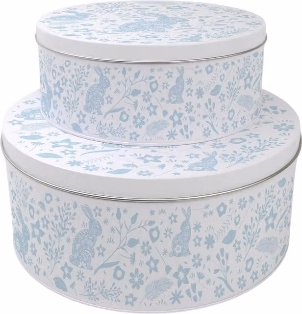Purely Home Round Blue and Multicoloured Wild Rabbits Cake Tin Set