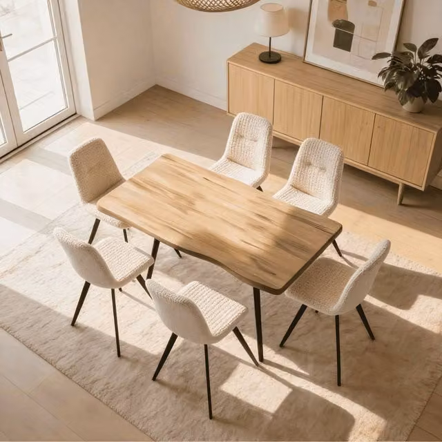 Home Source Avara 7 Piece Dining Set with 140cm Rectangular Table and 6 Ashford Upholstered Chairs in Off-White – 1