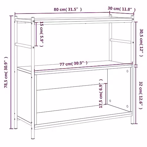 vidaXL Industrial Bookshelf in Black, Made of Engineered Wood and Metal, W/D/H: 80 x 30 x 78.5 cm – 3