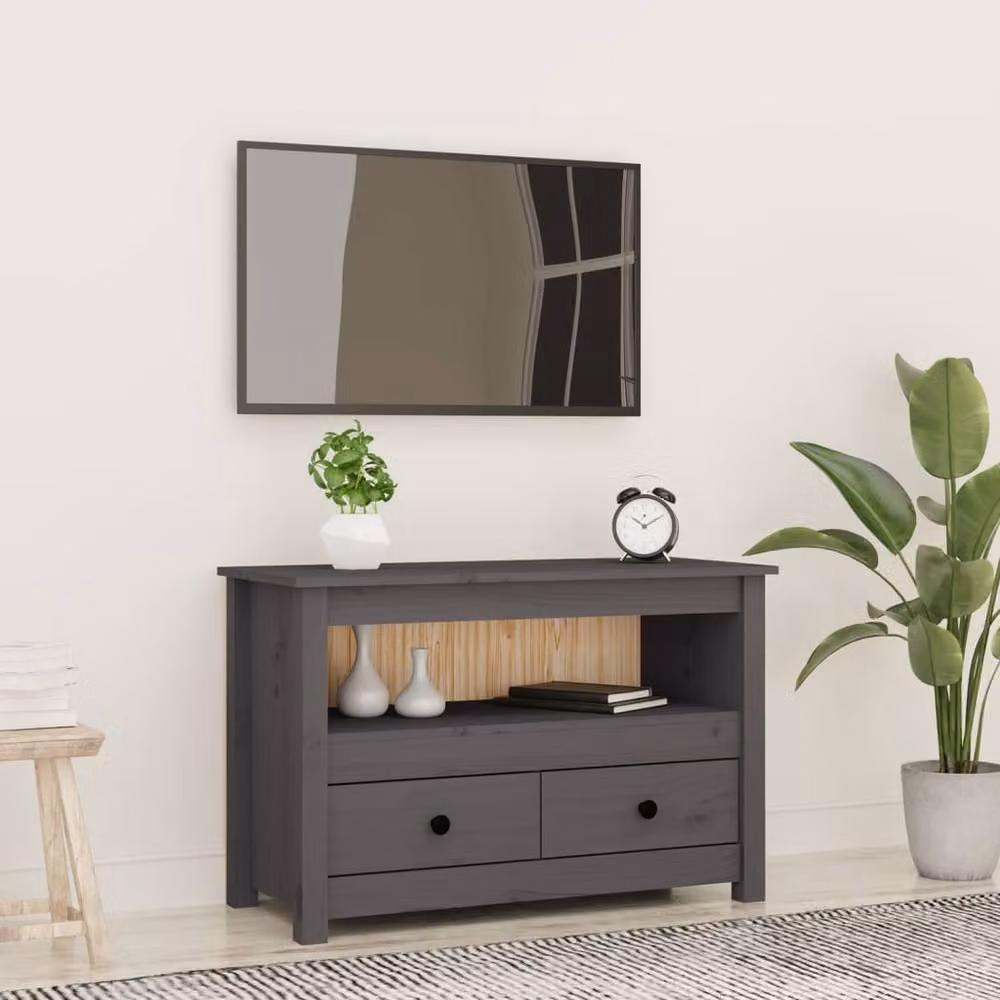 Berkfield Home Grey Rustic Solid Wood Pine TV Cabinet W/D/H: 79 x 35 x 52 cm – 2