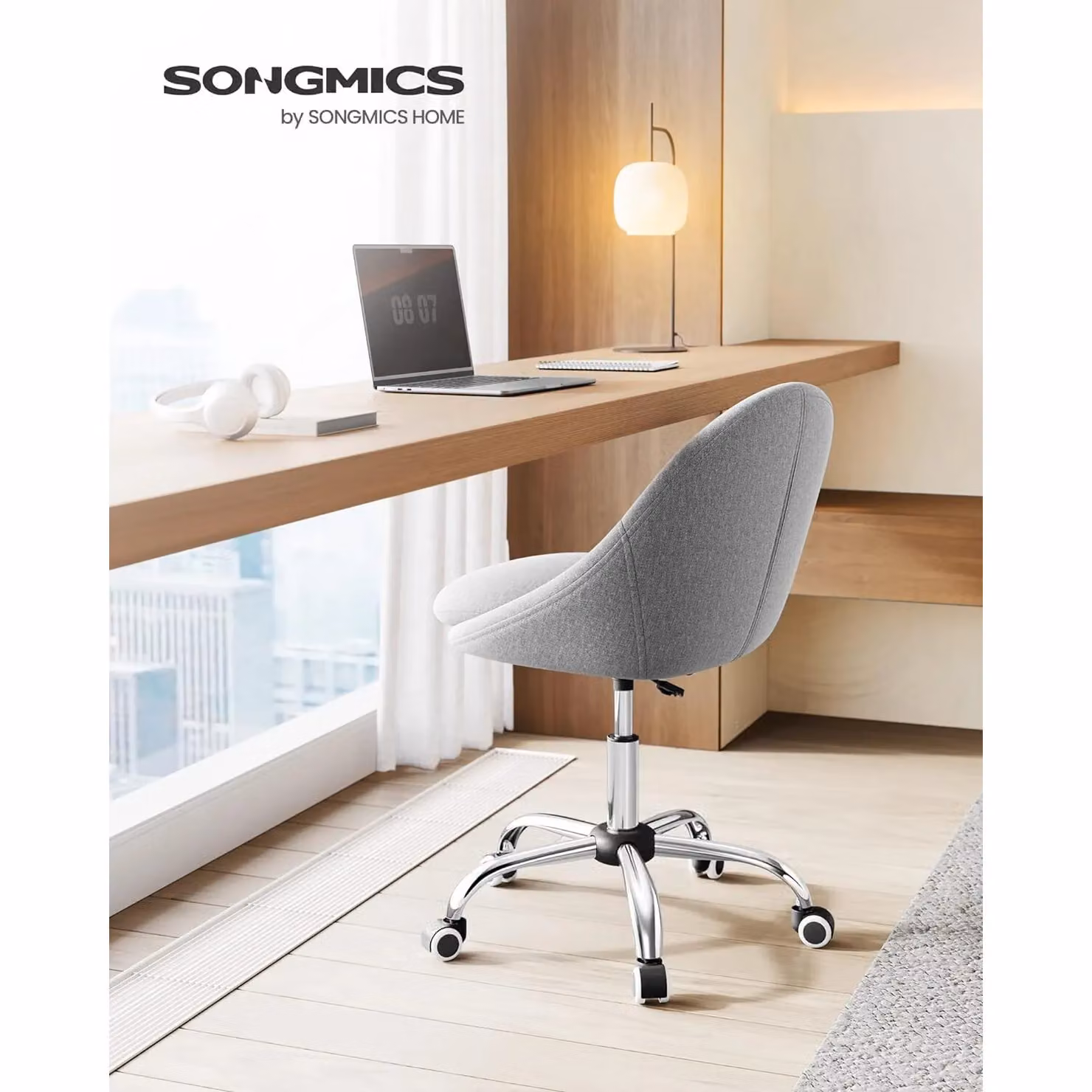 SONGMICS Fabric Task Chair with 360 Degree Swivel and Castors in Grey – 2