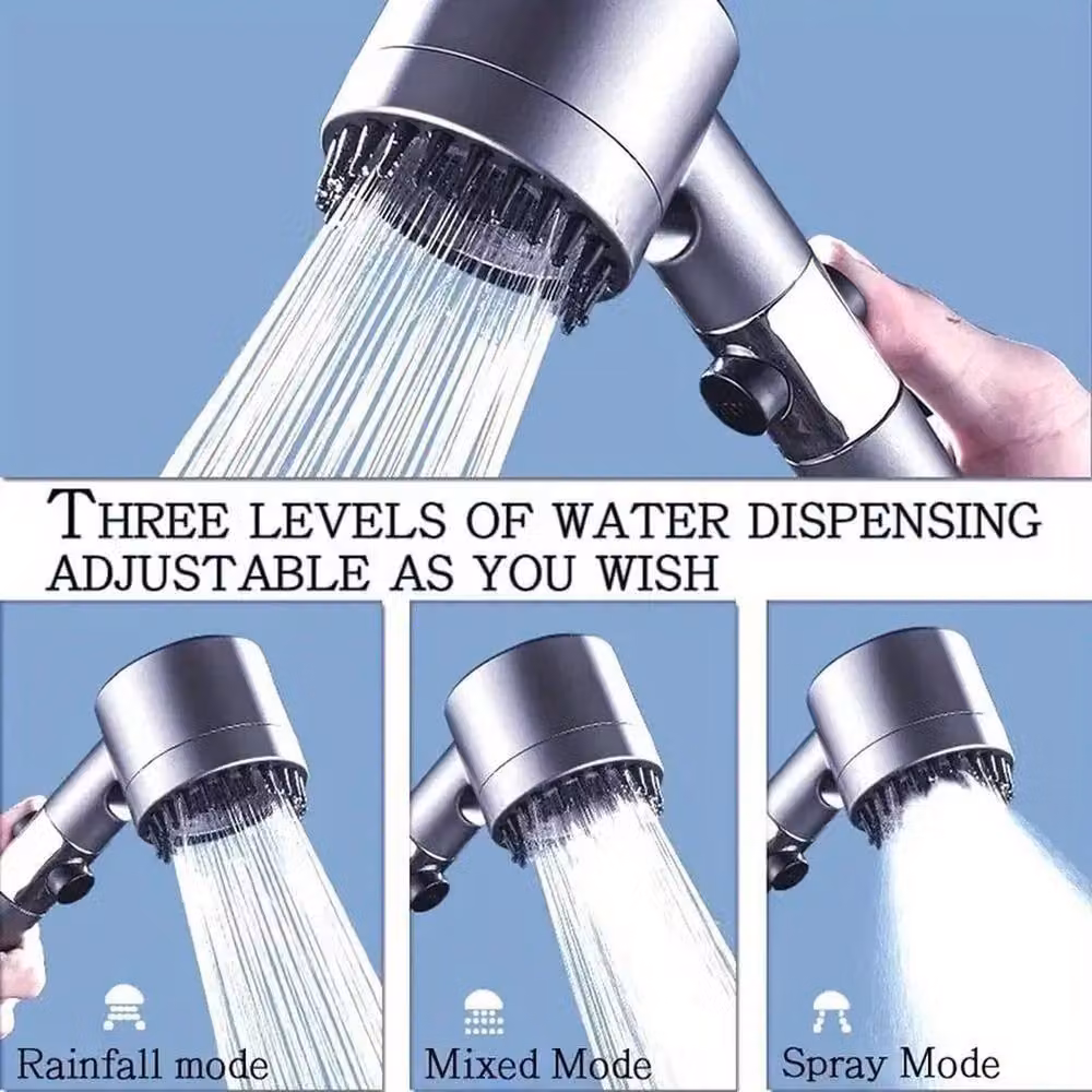 FLAVORA 4-in-1 High Pressure Shower Head with 3 Modes in Grey, W: 180 cm, H: 180 cm – 4