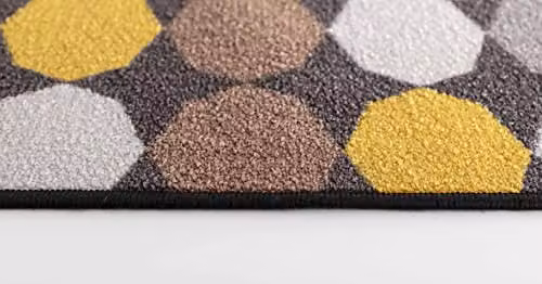Serdim Rugs Havana Oval Machine Washable Kitchen Floor Mat, Gold and Multicolour, W: 57 cm, L: 90 cm