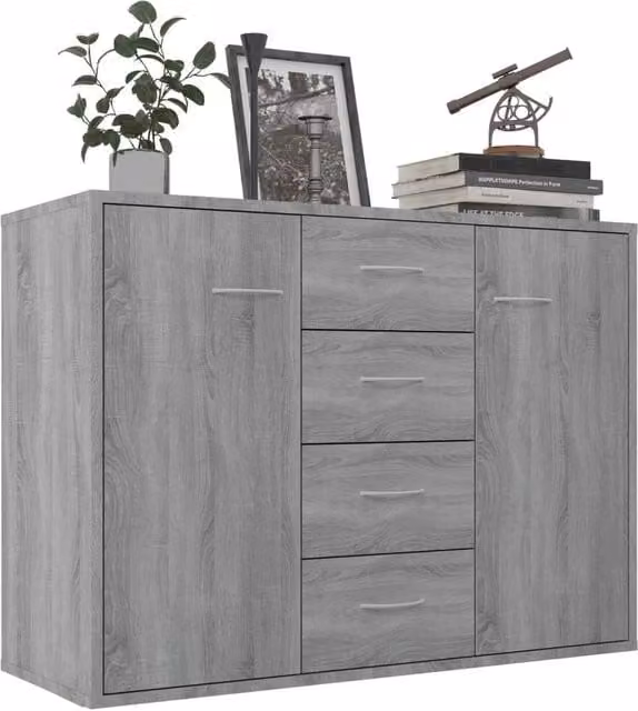 Berkfield Home Grey Sonoma Sideboard in Engineered Wood, W/D/H: 88 x 30 x 65 cm – 1