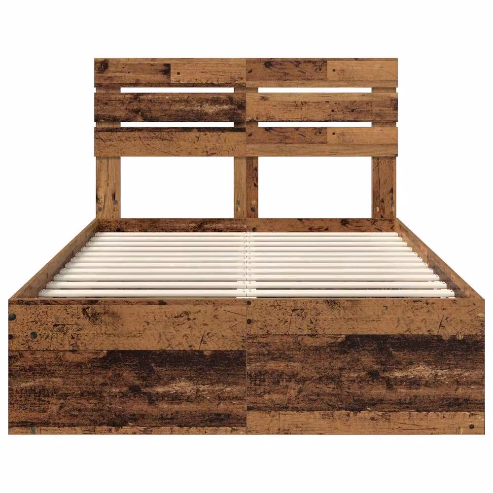 Berkfield Home Solid Pine Wood Bed Frame with Headboard and Drawers, Old Wood Brown, W: 135 cm, L: 190 cm – 4