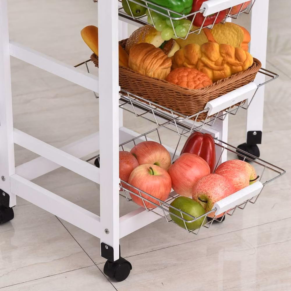 Wyld Haus Ziha Drop Leaf Kitchen Trolley in Oak and White with Baskets and Wheels – 4