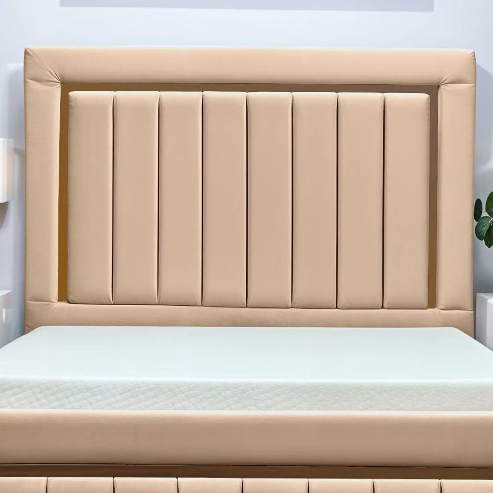 UK Bed Furniture Princess Upholstered Bed with Slatted Base and Classic Panel Headboard in Beige, W/D/H: 120 x 200 cm – 2