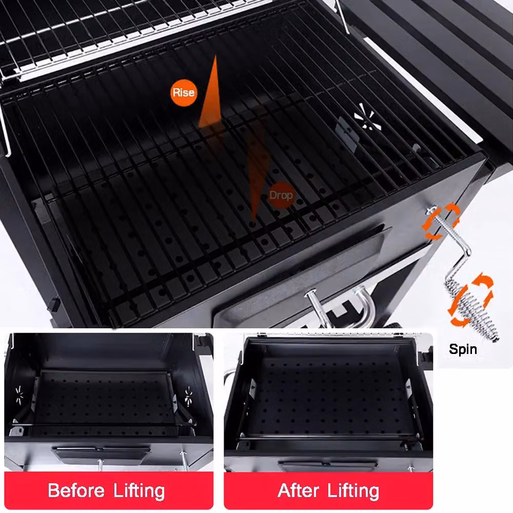 Living and Home Charcoal BBQ Grill with Portable Trolley and Thermometer in Black – 6