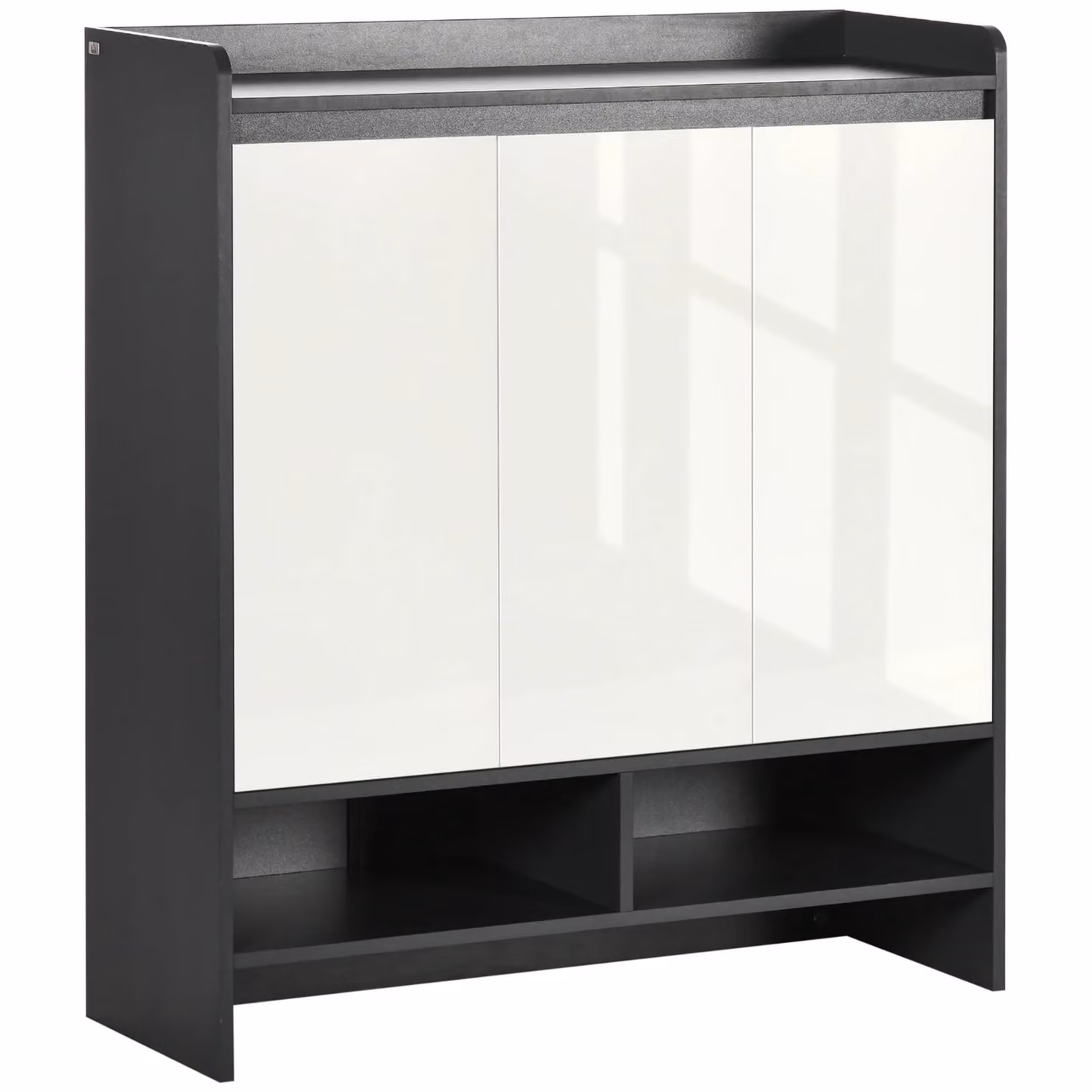 HOMCOM Modern Grey Shoe Cabinet with High Gloss White Doors and Internal Shelves for 19 Pairs of Shoes – 2