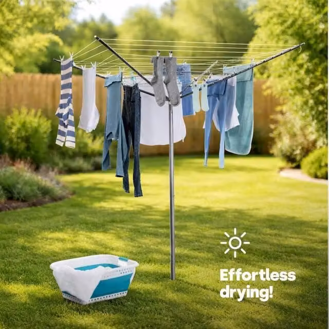 EONLION 4 Arm Rotary Washing Line, 45m, Grey, Diameter: 100 cm – 1