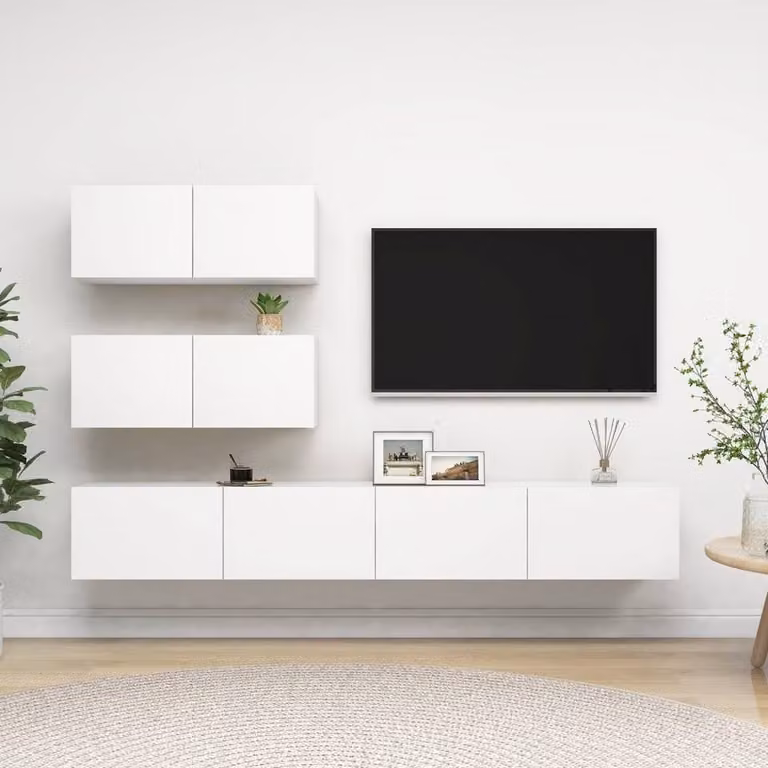Berkfield Home 4 Piece Modern White Matt MDF TV Cabinet Set with Hinged Doors