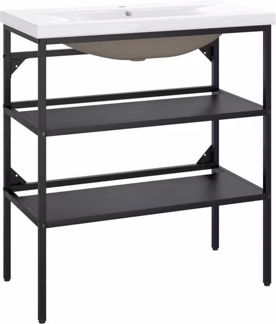 Berkfield Home Modern Bathroom Washbasin Frame with Built-in Ceramic Basin in Matt Black – 1