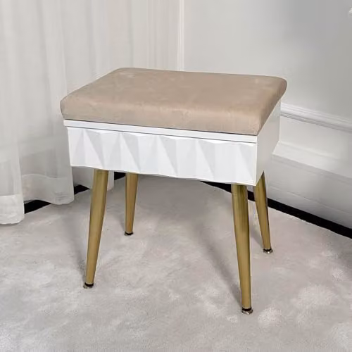 CARME Montana Padded Velvet Storage Stool in White and Gold, W/D/H: 45 x 40 x 45 cm – 4