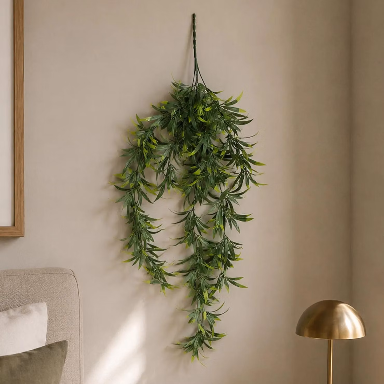 Leaf Artificial Hanging Plant in Green, UV and Fire Resistant, 70cm – 3