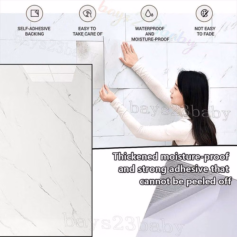 YnysTec 10 Pack Self-Adhesive PVC Marble Look Wall Stickers in Cool White – 3