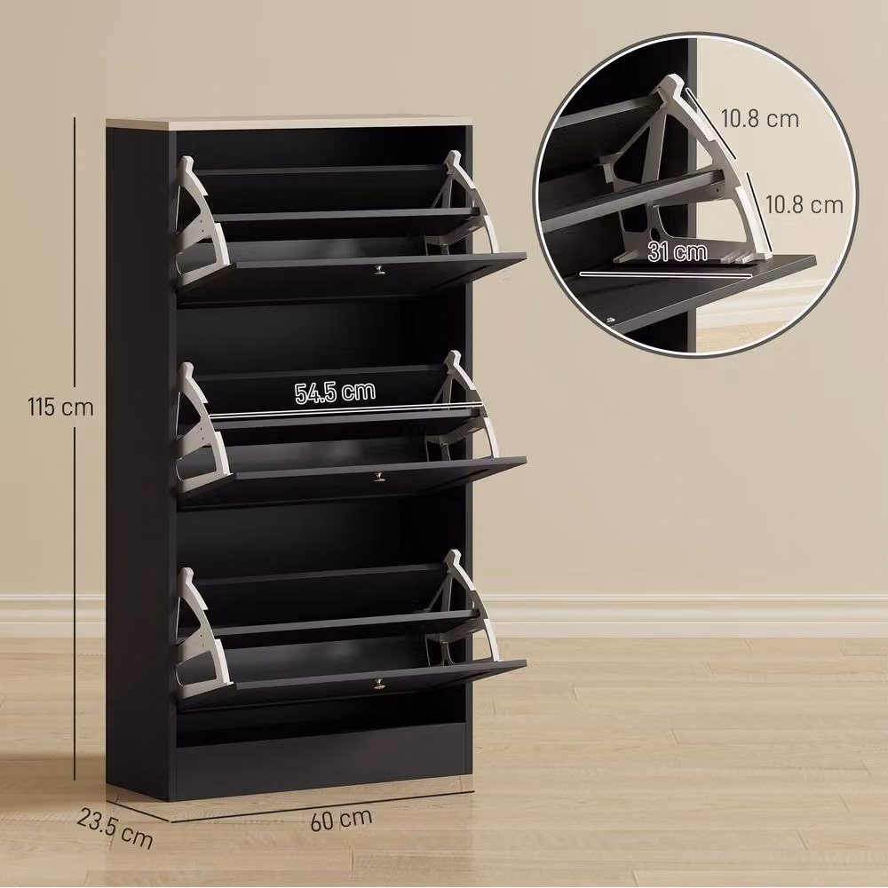 STILVORA Modern Black Shoe Cabinet with Three Tilting Compartments – 3