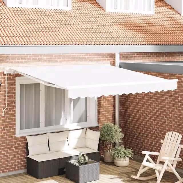 Berkfield Home Manual Retractable Folding Arm Awning in White, W: 300 cm, D: 250 cm