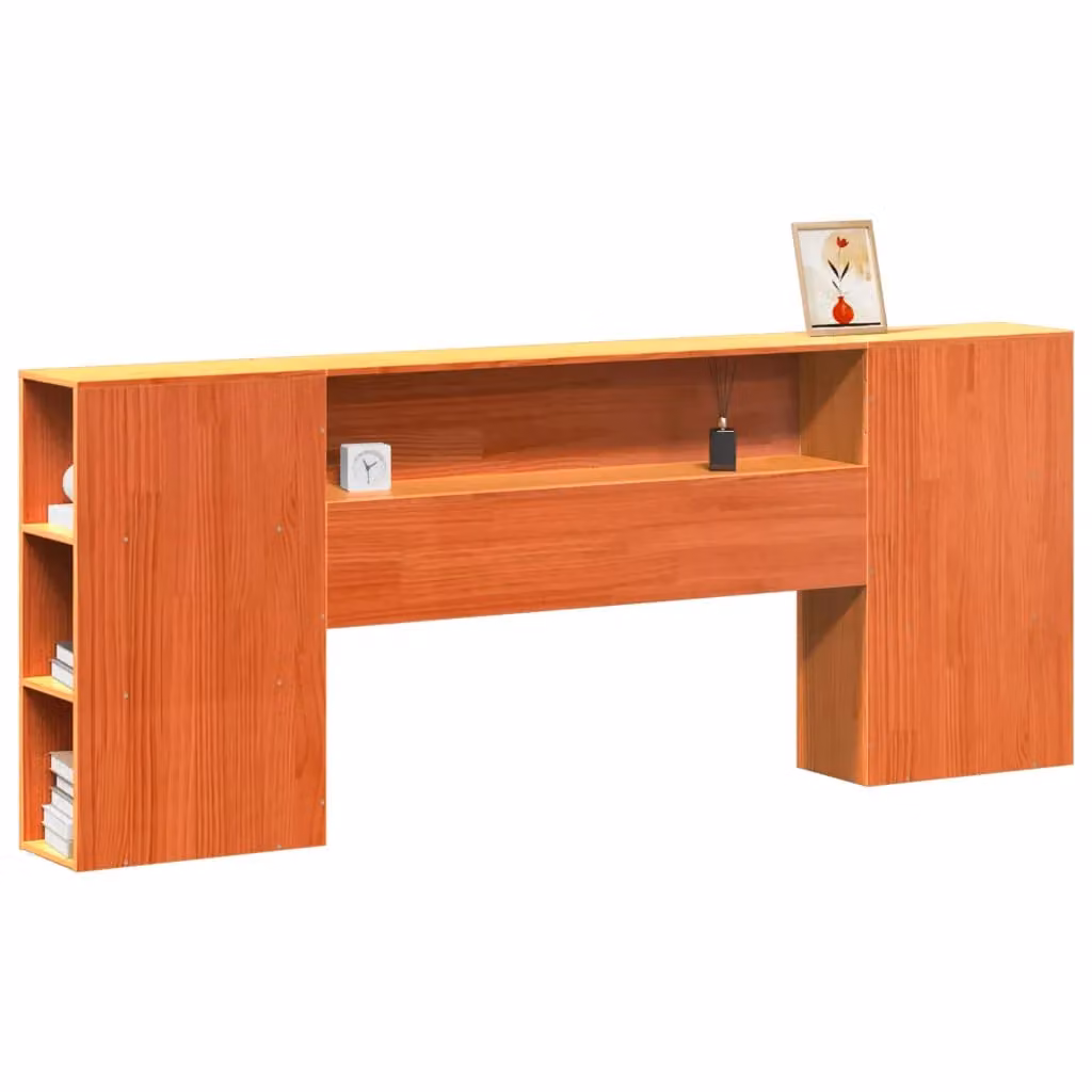 Berkfield Home Rustic Solid Wood Pine Headboard with Integrated Nightstands and Storage in Wax Brown, 200 cm – 2