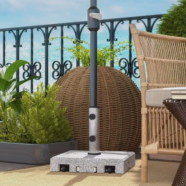Outsunny Heavy Duty Granite Parasol Base with Wheels and Retractable Handle, Grey