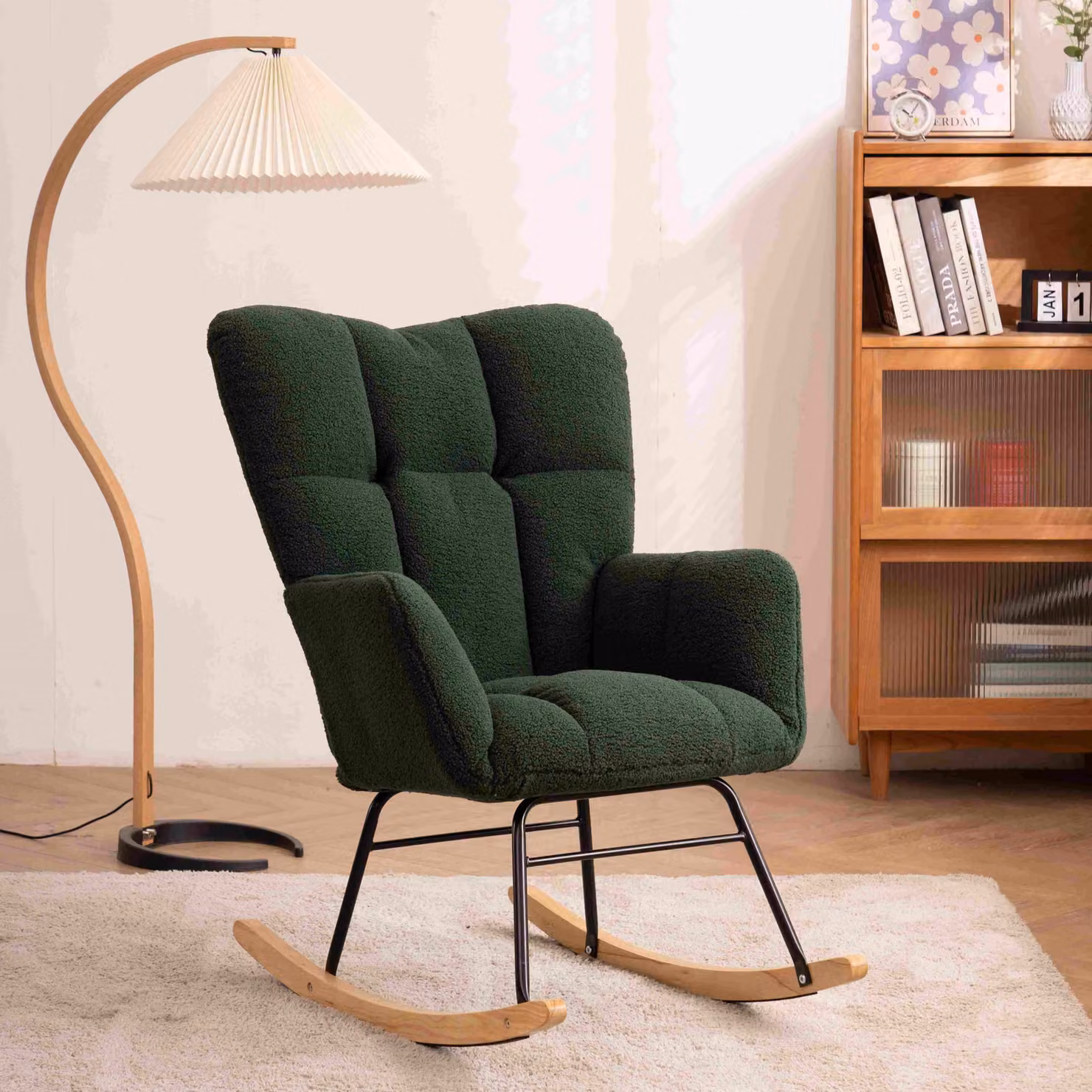 Aosom.UK Dark Green Teddy Fabric Modern Rocker with Padded Seat and Metal Base, W/D/H: 80 x 70 x 95 cm – 3