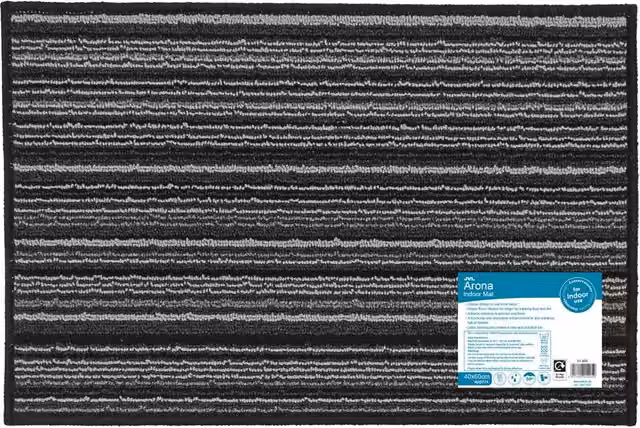 JVL Arona Striped Machine Washable Latex Backed Doormat, Black, W/D/H: 60 x 40 x 1 cm – 1