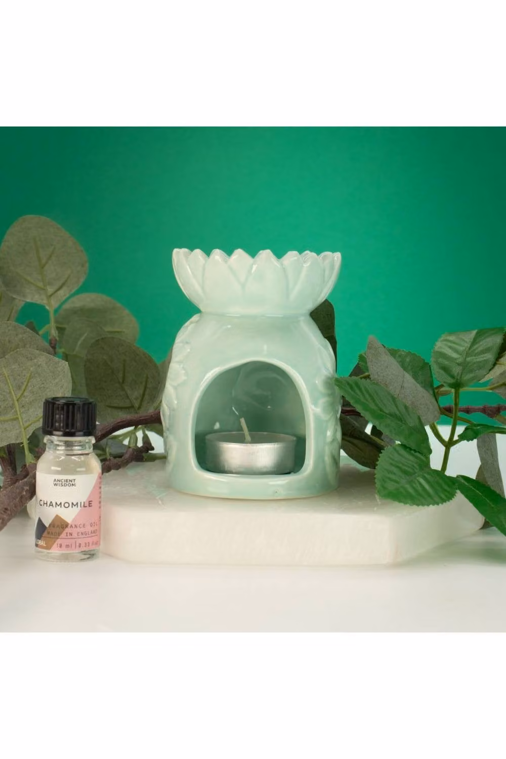 KDMD Ceramic Sunflower Oil Burner in Pastel Green for Tealights – 3