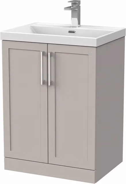 Balterley Stonnall Traditional Floor Standing 2 Door Vanity Unit with Thin Edge Ceramic Basin, Pebble Grey, W: 60 cm, H: 85 cm, D: 46 cm – 1