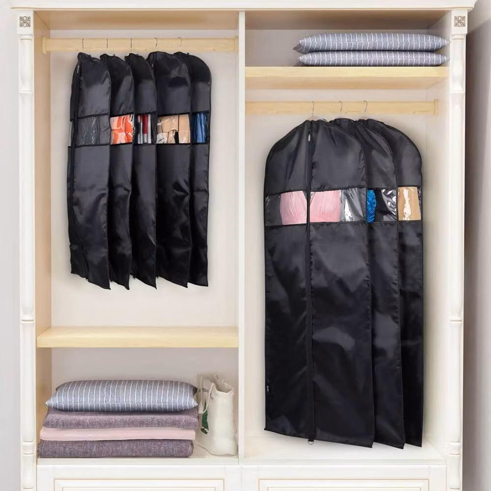 Ventryn 5-Piece Breathable Hanging Garment Storage Bag Set, Dustproof, Black, Height: 152.4 cm – 5