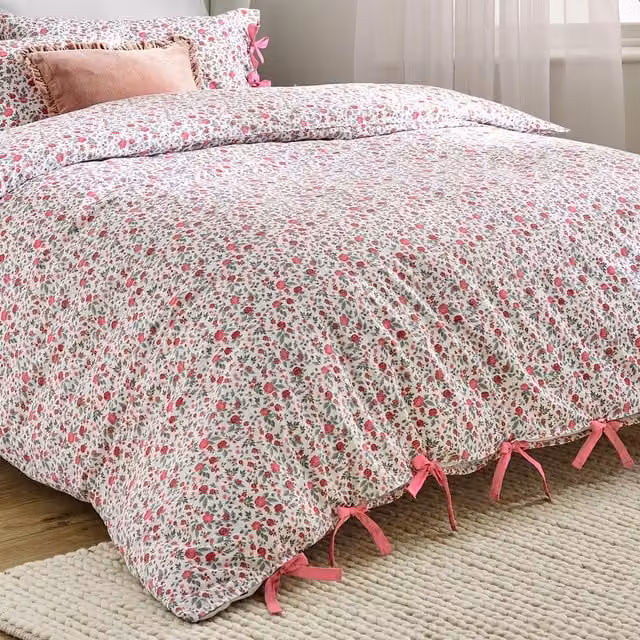 Make It A Home Hannah Floral Pink Cotton Duvet Cover Set, 180 x 200 cm