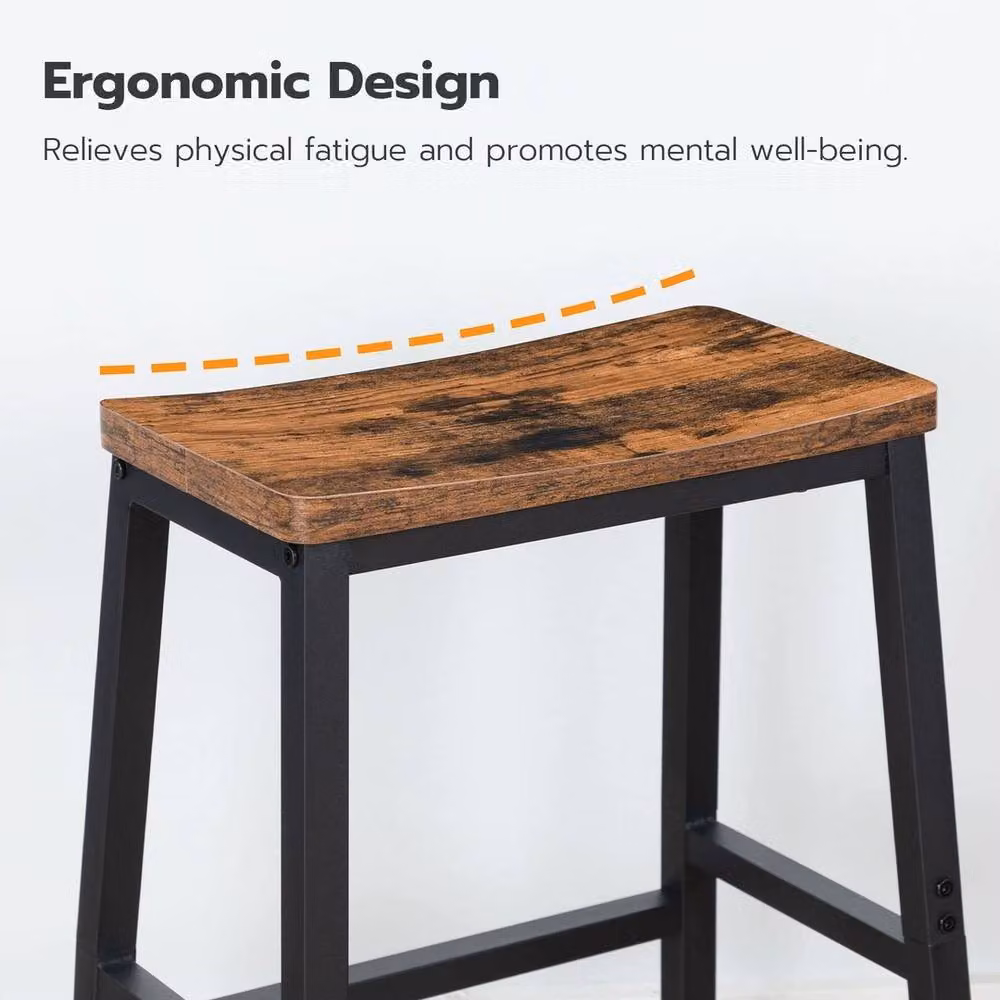 FORGEVIO Modern Wood Bar Stools Set of 2, Rustic Brown, L 39 x W 23 x H 60 cm – 3