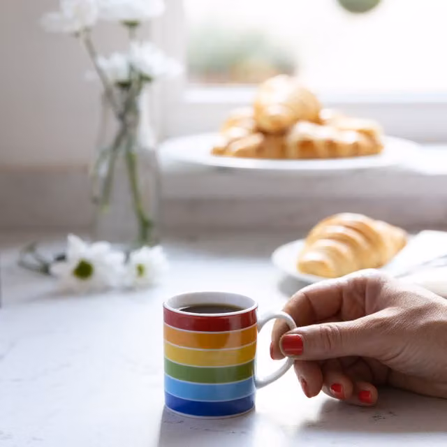 Kitchencraft 6-Piece Striped Porcelain Espresso Cup Set in Multicolour and White