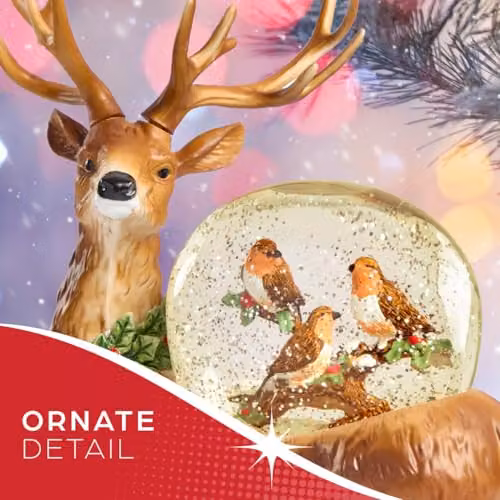 The Christmas Workshop Light-Up Reindeer Snow Globe with Swirling Glitter and Warm White LED Glow in White and Gold, H 28.5 cm x W 26.0 cm x D 15.5 cm – 4