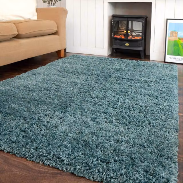 The Rug House Super Soft Ocean Blue Shaggy Living Area Rug, W: 280 cm, D: 190 cm