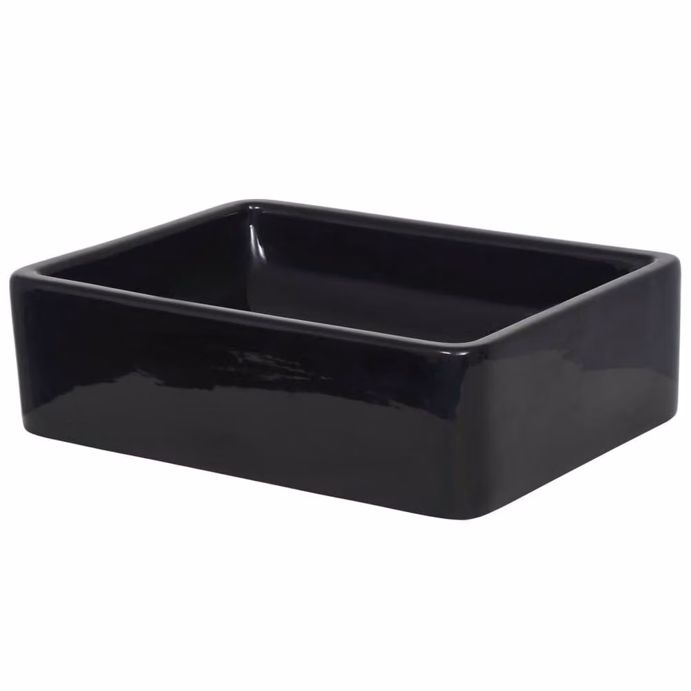 Berkfield Home Rectangular Ceramic Basin in Black, W: 41 cm, D: 30 cm, H: 12 cm – 3