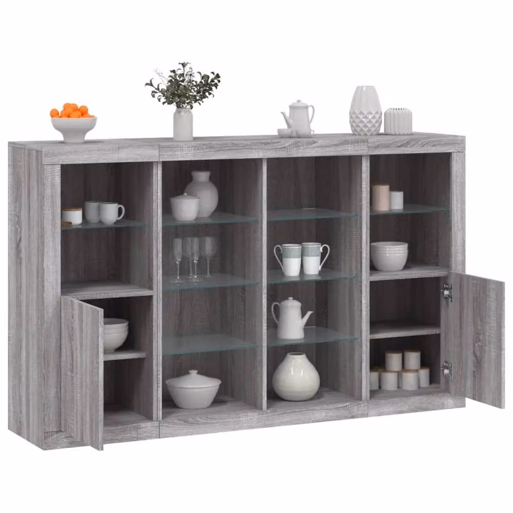 Berkfield Home Set of 3 Modern Grey Sonoma Sideboards with Integrated LED Lighting and MDF Construction – 2