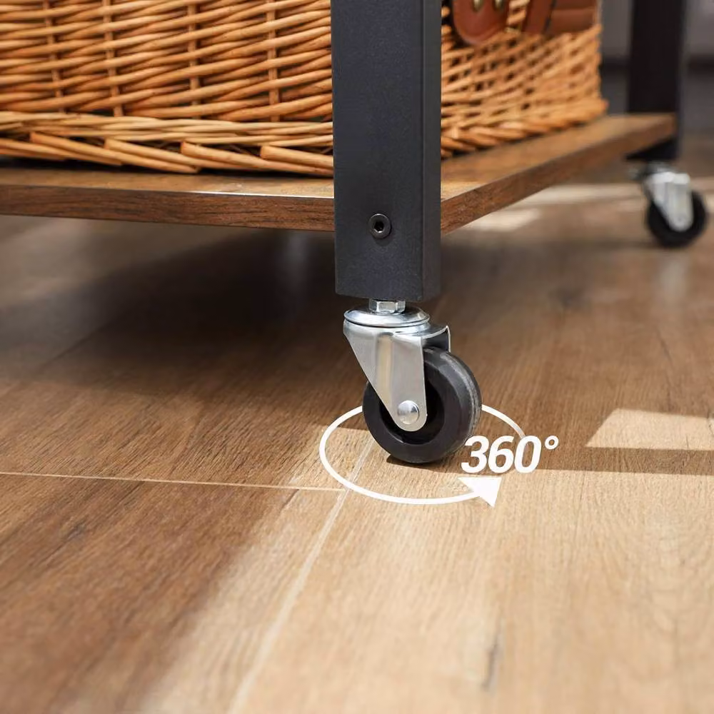 The Bazaarist 3 Tier Rolling Kitchen Cart with 6 Hooks in Brown and Black – 4
