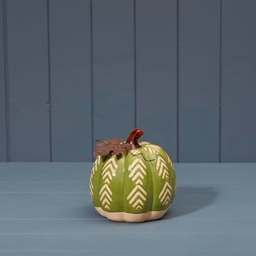 Four Candle Green White and Brown Ceramic Pumpkin Tabletop Ornament for Autumn and Halloween, Height: 15 cm